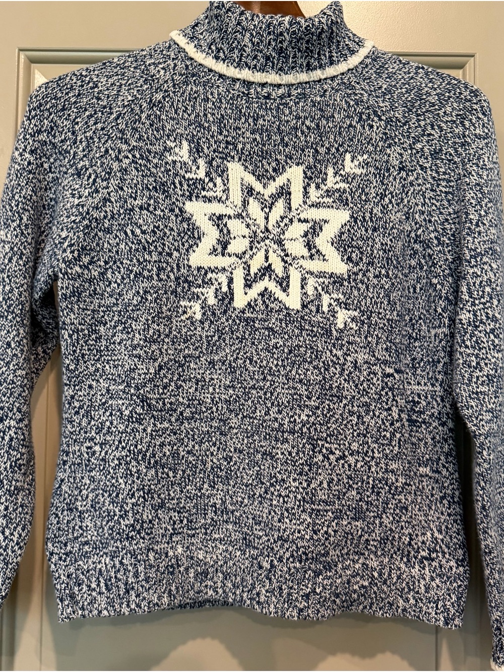 Liz Claiborne Navy & White Snowflake Cowl Turtleneck Sweater